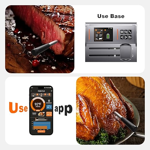 NIGOGOR Dual Probes Meat Thermometer, Smart Digital Magnetic Standalone Base, Bluetooth Wireless Meat Thermometer Remote Tracking and Real-Time Readings, iOS and Android, for Grill, BBQ, Smoker