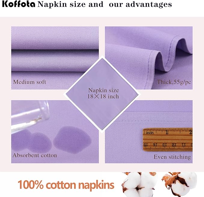 Lavender Cloth Napkins Set of 6,Cotton Napkins 18x18 Inch,Light Purple Table Napkins for Spring Table Decorations,Thick,Reusable,Easy Care (Lavender)