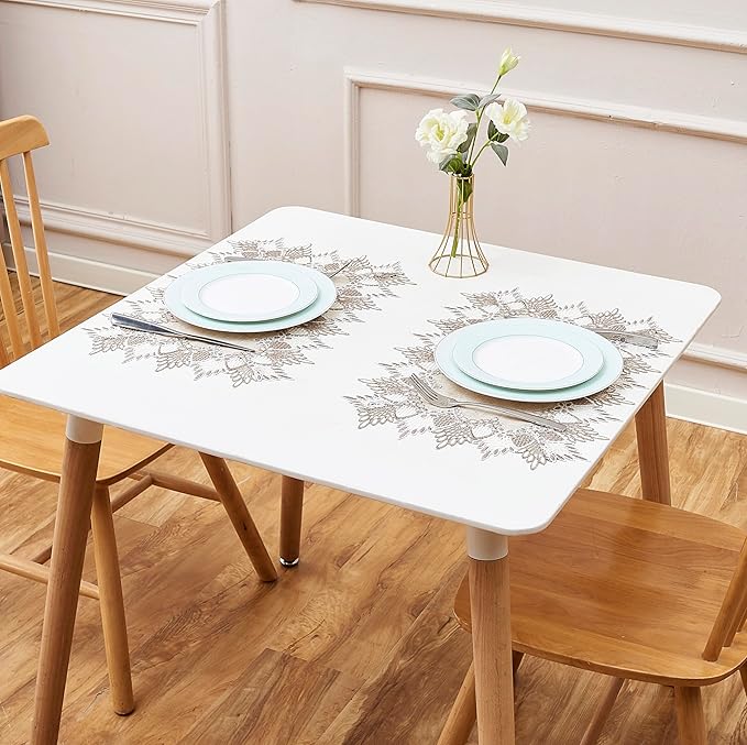 Natural Linen Placemats 14”x20” Set of 4, Neutral Earth Tones Beige Lace Coffee Doily Table Topper Dresser Scarf Place Mats (Set of 4, Natural)