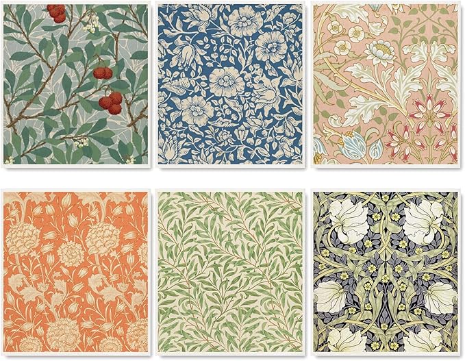 Whaline William Morris Swedish Kitchen Dishcloth Vintage Floral Absorbent Cotton Kitchen Towel Colorful Flower Dish Towel for Party Home Housewarming Cleaning Counter Wipes, 7 x 8 Inch, 6Pcs