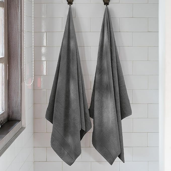 Mocassi Luxury 100% Turkish Cotton 2-Pack Bath Towel Set- Ultra Soft, Quick Dry Highly Absorbent 27 x 54 inch Premium Spa Hotel Quality 2PC Bath Towels - Luxurious Soft Bathroom Towels, Gray