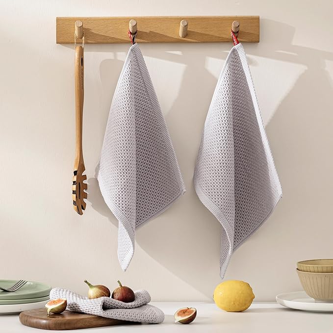 joybest Cotton Kitchen Dish Cloths, 8-Pack Waffle Weave Ultra Soft Absorbent Dish Towels Washcloths Quick Drying Dish Rags, 12x12 Inches, Light Gray