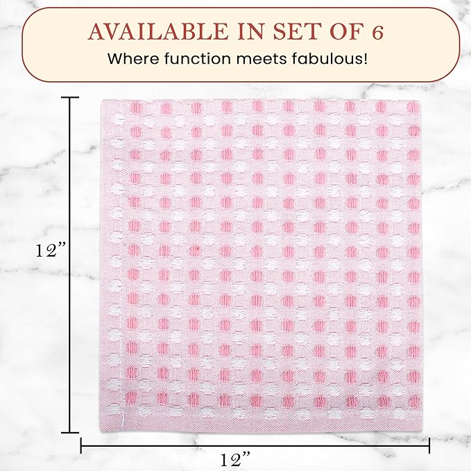 Vintage Vista 100% Cotton Dish Cloths (Pack of 6) - Dish Rags for Washing Dishes - Reusable & Highly Absorbent Kitchen Towels - Kitchen Rags fo Easter - (12" x 12" - Pink Honeycomb)