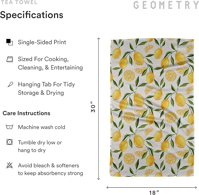 GEOMETRY Spring Kitchen Towels - Quick Dry Microfiber Cloth Spring & Summer Dish Towels for Kitchen Drying - Premium Quick Dry Towel - Lemon Delight, 18" x 30" - 1-Pack