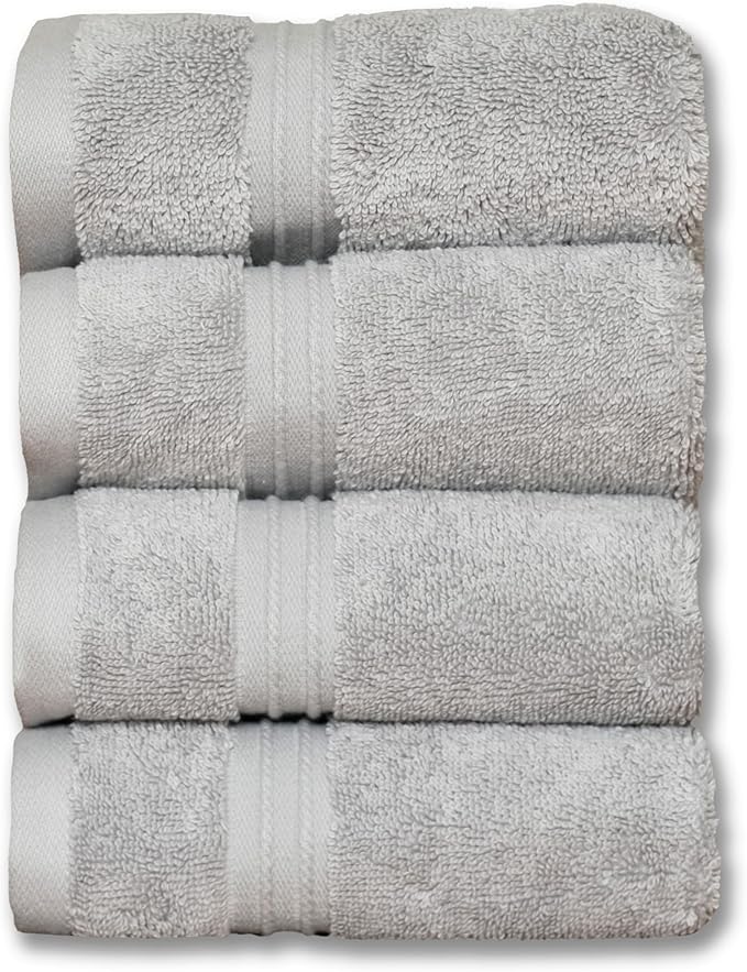 Milara Turkish Super-Plush Wash Cloths Set 4-Piece | Premium 100% Cotton Washcloths Absorbent, Durable with Hanging Loops | Silver Gray Bath Washcloths, (13 x 13 Inch)