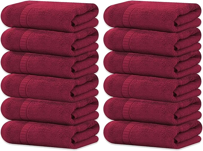 GOLD TEXTILES Luxury Wash Cloths Set of 12, Red Wine (13x13 Inches) 100% Ring Spun Cotton, Premium Feel with High Absorbancy Ideal Washcloths for Bathroom,Salon, Spa and Gym