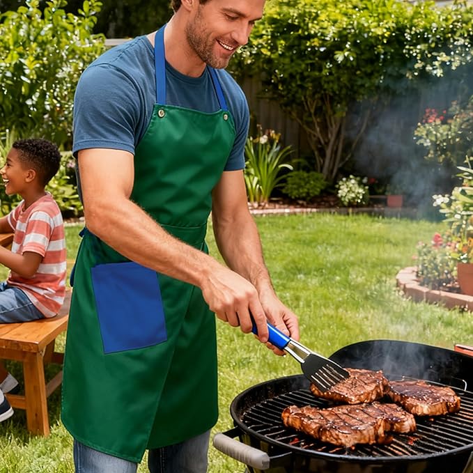 Kitchen Apron with Pockets for Adults,Waterproof Cooking Aprons for Women/Men,Baking/Grilling,Green/Orange/Wine Red