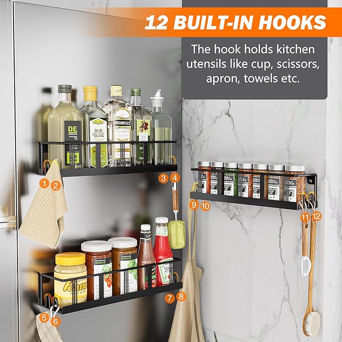 Bunoxea Spice Rack Wall Mounted 2 Pack, Space-Saving Spice Organizer for Spice Jars and Seasonings,Screw or Adhesive Hanging Spice Rack Organizer for Your Kitchen Cabinet,or Pantry Door