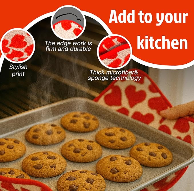 Set of 2 Microwave Bowl 4x7x7 Inch Polyester Cloth Hot Pads with Red Heart Print - Multipurpose Heat Resistant Plate Holders - Protector for Food Meals - Hot Pads for Bouillon Cups and Pads for Soup