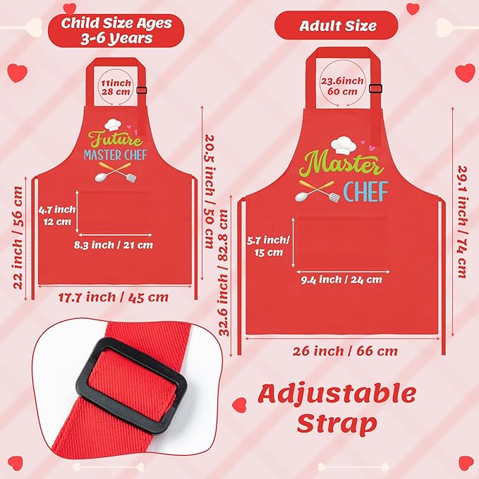R HORSE 2Pcs Adults Kids Matching Apron Set - Parent and Child Adjustable Kitchen Apron with 2 Pockets - Mommy and Me Matching Gift for Women Kid Cooking Baking Painting Training Gardening