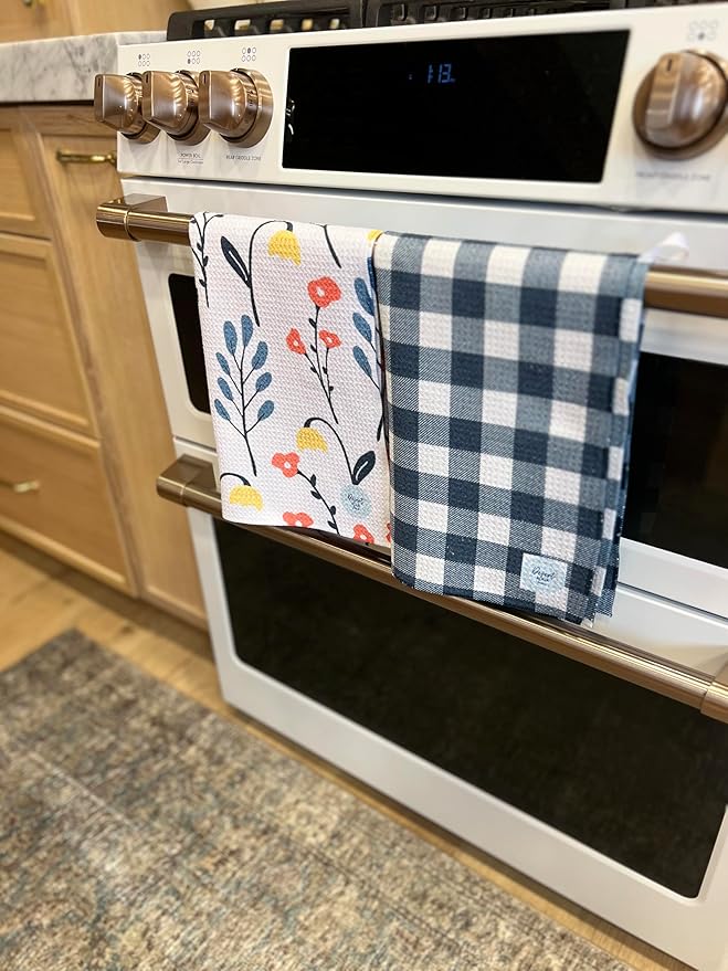 || 2 Pack Double Sided|| Not Your Ordinary Dish Towels || Waffle Weave Microfiber || Tea Towels || Highly Absorbent || Hanging Loop || Dish Cloths || Designer Prints|| Navy