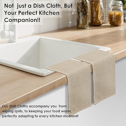 12 Pack Dual Tone Waffle Weave Dish Cloth, 12x12 Inch, 100% Cotton Dishcloth Set, Super Absorbent, Fast Dry, Teal Towels, Soft Hand Towel, Durable Dish Rags & Wash Cloth, Beige