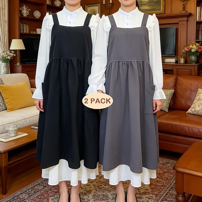 Uaussi Cotton Linen Apron Cross Back Work Apron for Women with Pockets Pinafore Dress X Cross Halter Apron for Chef Gardening