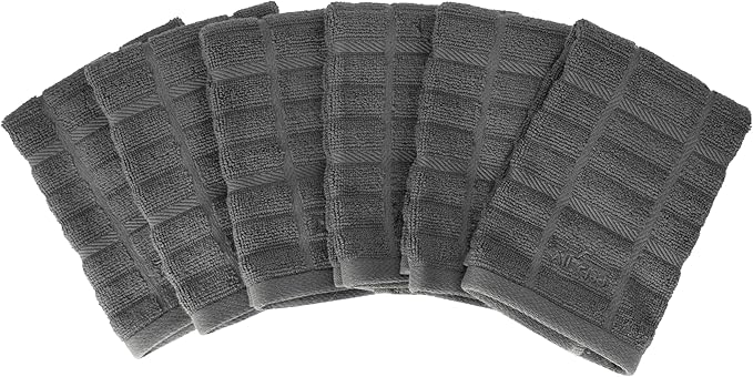 All Clad Premium Solid Dish Cloth Set: Highly Absorbent, Super Soft - 100% Turkish Cotton Terry Looped, 13"x14" Dish Towels for Cleaning & Drying Dishes, Pans, Glassware, or Counters, 6-Pack, Pewter