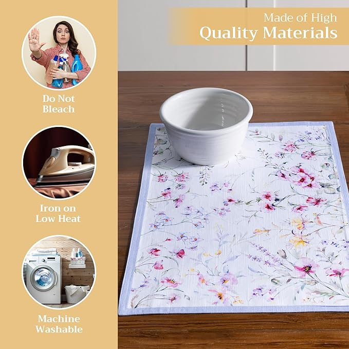 Maison d' Hermine Placemats Set of 4 100% Cotton Washable Cloth Place Mats Reusable Table Mats for Kitchen Dining Party Wedding Gifts for Mothers Day Spring/Summer (Summer Floral, 13" x 19")