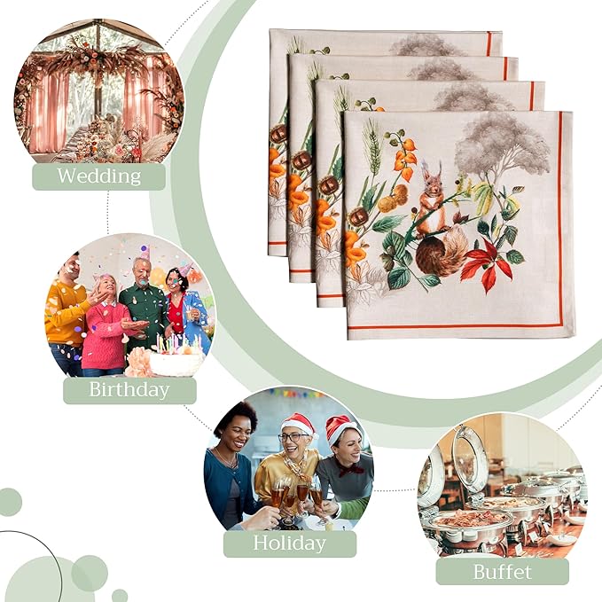 Maison d' Hermine Cloth Napkins Set of 4 100% Cotton for Thanksgiving Christmas Decorations Everyday Reusable Square Fall Napkins Cloth Washable Dinner Party (Recolte, 20"x20")