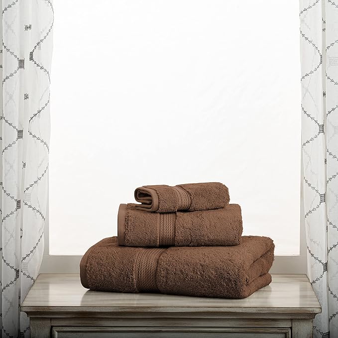 Superior Egyptian Cotton Pile 3 Piece Towel Set, Includes 1 Bath, 1 Hand, 1 Face Towel/ Washcloth, Ultra Soft Luxury Towels, Thick Plush Essentials, Guest Bath, Spa, Hotel Bathroom, Chocolate