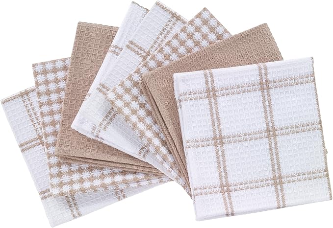 T-Fal Premium Waffle Dish Cloths: Highly Absorbent, Super Soft Long Lasting - 100% Cotton, 12"x13" Towel for Cleaning & Drying, (8-Pack), Sand
