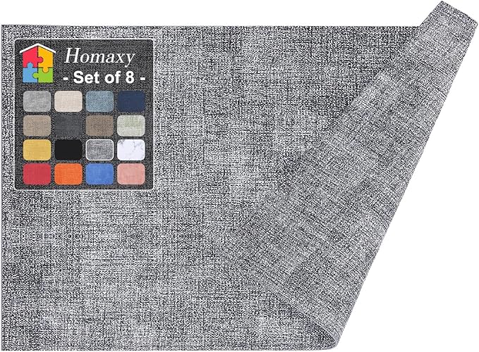 Homaxy Faux Leather Heat Resistant Placemats for Dining Table Set of 8, Waterproof Wipeable Washable PU Table Mats, Easy to Clean Anti-Slip Place Mats, 11.8" x 17", Black & White