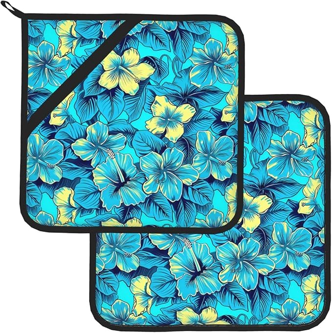 2Pcs Vintage Colorful Flowers Pot Holders for Kitchen Clearance Heat Resistant Hot Pads for Cooking Baking Grilling