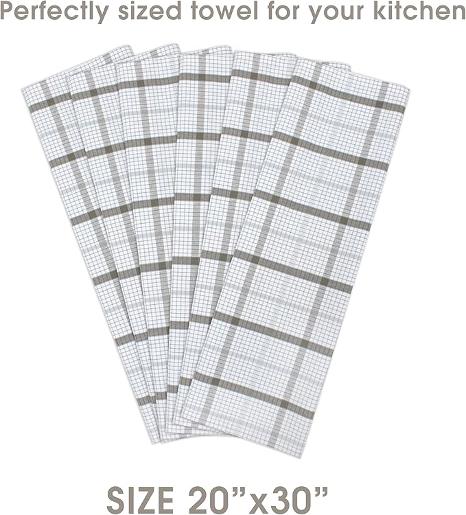 Urban Villa Kitchen Towels 100% Cotton Dish Towels for Kitchen (Set of 6) 20”x30” Dish Cloths Absorbent Kitchen Linen Set with Hanging Loop Perfect for Drying Dishes Cleaning – Tiny Check