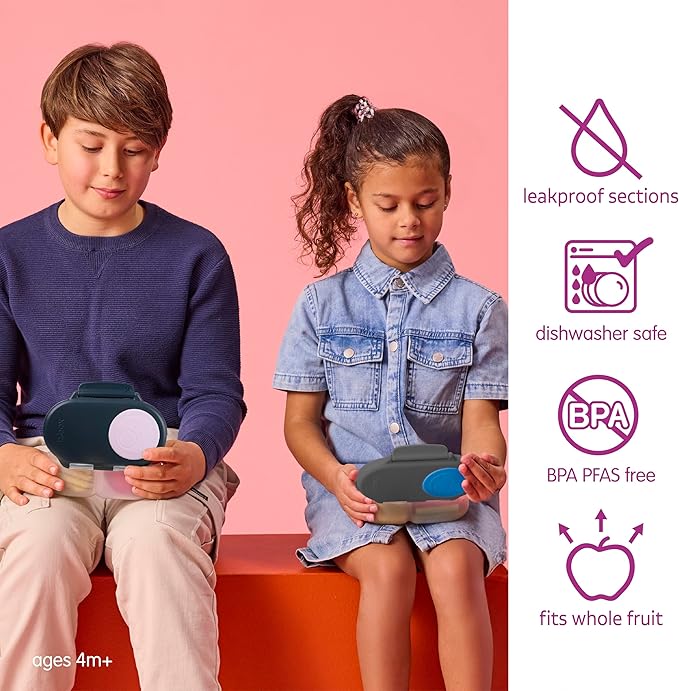 b.box Snack Box - Leakproof Mini Bento Box for Kids & Toddlers, 2 Compartment Snack Containers for Kids, Lunch Containers, Dishwasher Safe, BPA Free, PFAS Free, Ages 4m+, 1 3/4 Cup - Indigo Rose