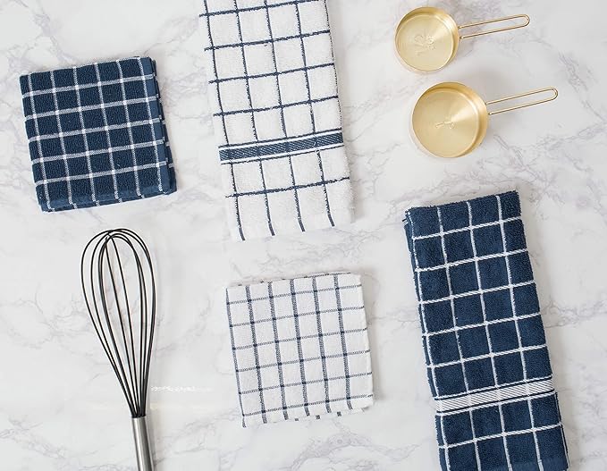 DII Basic Terry Collection Windowpane Dishcloth Set, 12x12, Nautical Blue, 6 Piece