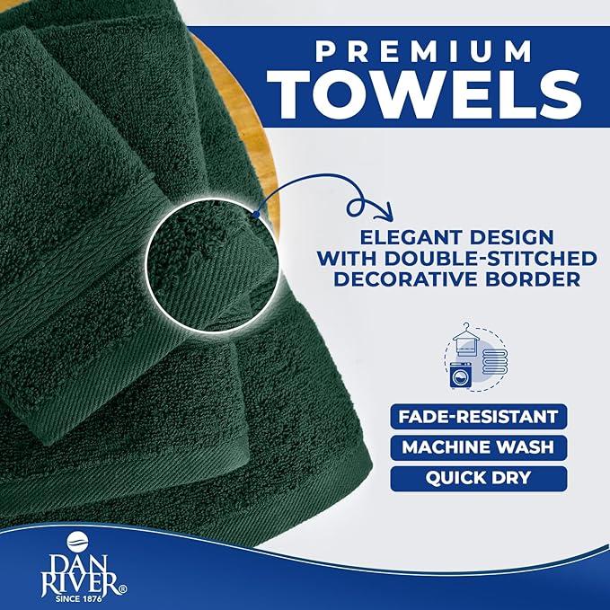 DAN RIVER 8 PC Decorative Luxury Bath Towels for Bathroom, 2 Bath, 2 Hand, and 4 Wash Cloths, 600 GSM 100% Ring Spun Cotton Towel Set, Highly Absorbent, Gym, Hotel, and Spa, Red & Green Combo