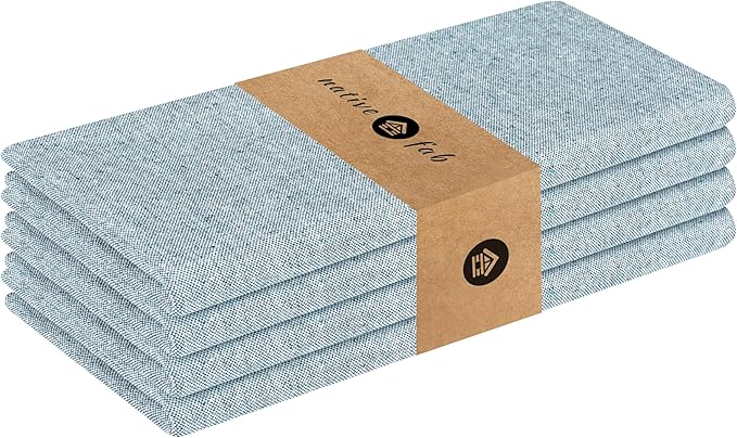 Native Fab Solid Cloth Napkin Set of 4, 100% Chambray Cotton, Washable, Reusable Dinner Cloth Napkin 17x17 inches, Table Decor Napkins for Dinner, Events, Teal Green