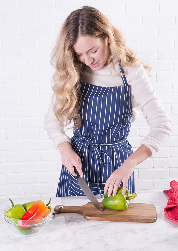 DII Professional and Commercial Grade, Chef Stripe Kitchen, Apron, Nautical Blue