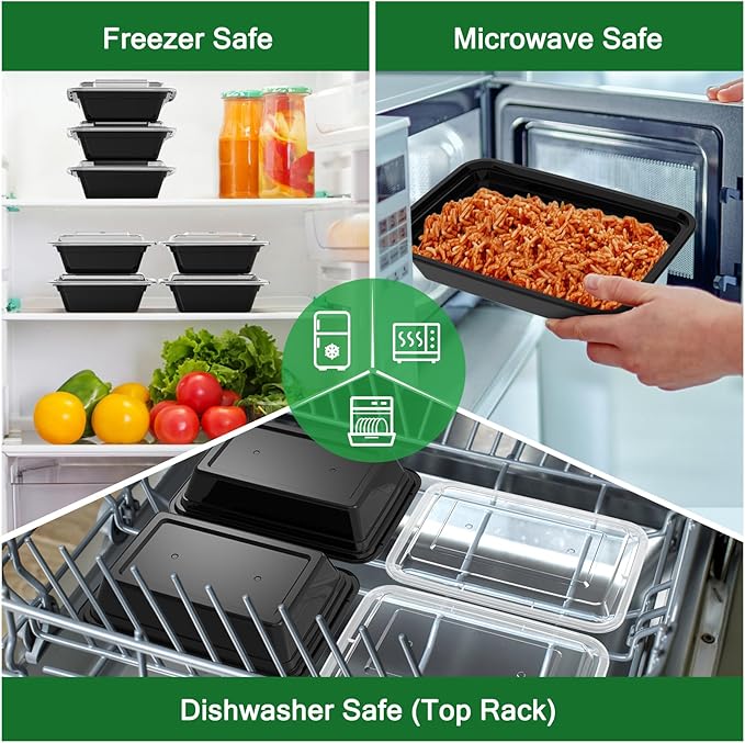 Dealusy 50 Pack (100-Piece) 32 oz Meal Prep Containers Reusable with Lids, Sturdy Leakproof & Food Safe, Microwave, Freezer, Dishwasher Safe Prep Containers, To Go Take Out Plastic Food Storage