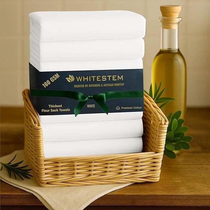 Flour Sack Towels 18” x 28” – Pack of 12 Cotton Kitchen Towels, Dish Towels and Tea Towels for Embroidery, Thick Absorbent for Baking & Bread Proofing - White