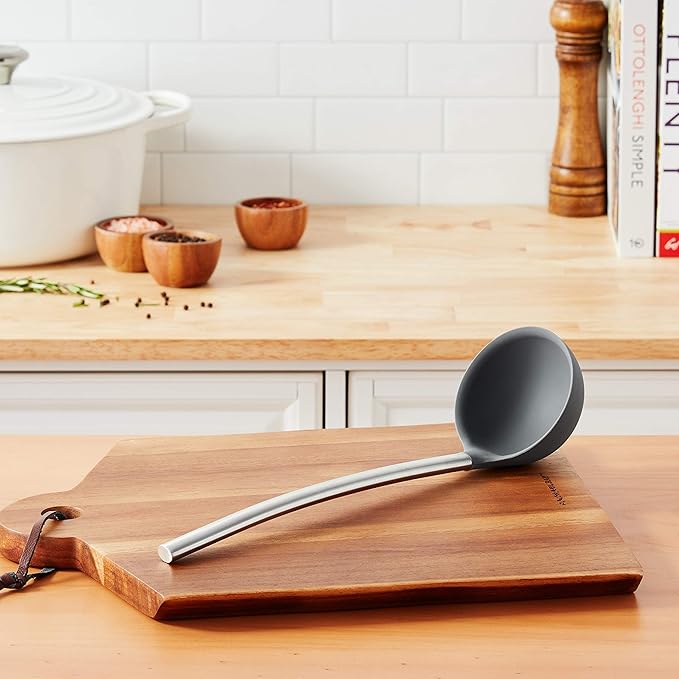 Tovolo Silicone Ladle With Stainless Steel Handle Deep Soup Ladle for Cooking Canning Serving Soup Punch Stew Sauce, Large Kitchen Utensil Spoon Dishwasher Safe BPA Free Silicone Charcoal Gray