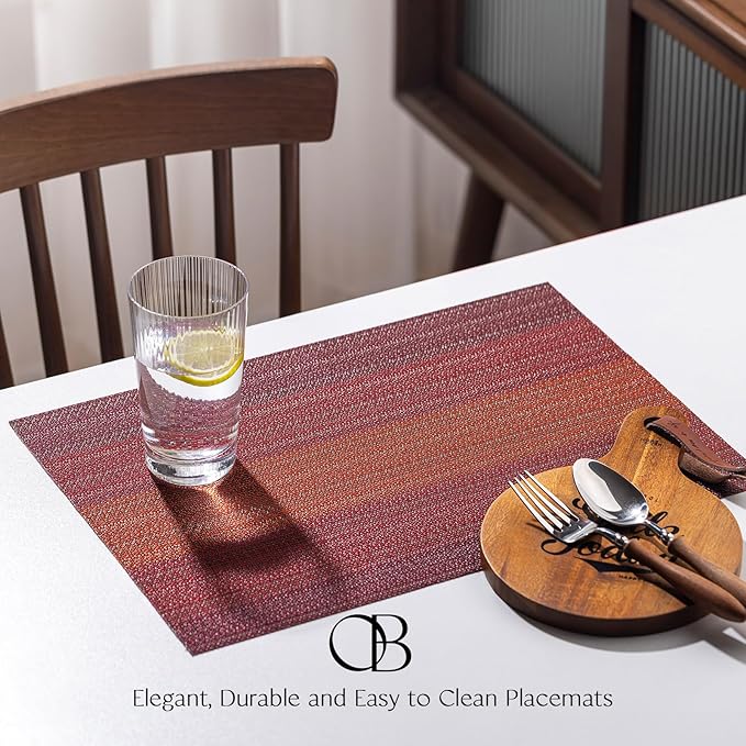 Placemats Set of 4 - Easy Clean Woven Vinyl Placemats for Dining Table, Indoor/Outdoor Place Mats, Washable PVC Table Mats（Pomegranate Parade）