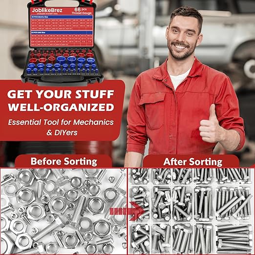 Thread Checker, 66pcs Nut and Bolt Thread Checker, 33 Inch & 33 Metric Box Set Thread Gauge, Thread Checker Standard and Metric Suitable for Size Checker of Bolts or Nuts in Narrow Areas