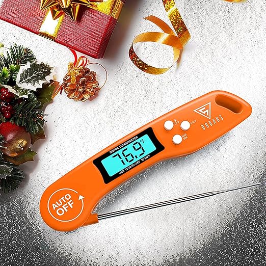 DOQAUS Digital Meat Thermometer, Instant Read Food Thermometer for Cooking with Backlit & Auto-Rotating Display, 4.6” Probe for Grilling, Baking, and Perfect BBQ - Orange