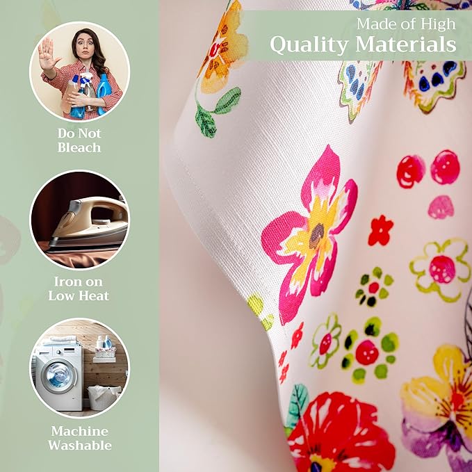Maison d' Hermine Kitchen Towels Set of 3 100% Cotton 27.50" x 20" Reusable Cloth Tea Dish Towels Absorbent with Hanging Loop for Gifts for Mothers Day Spring/Summer (Happy Florals - High Summer)