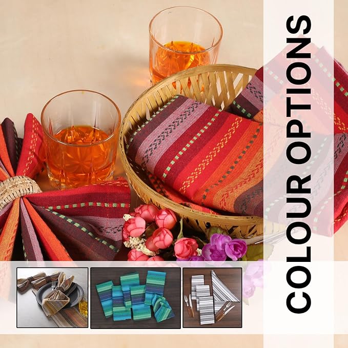 LFH Home Cotton Rich Cloth Salsa Napkin Set of 24 Valentine’s Day Romantic Red Washable Soft Durable Striped Table Napkins for Dining, Wedding, Daily Use, Reusable Eco-Friendly (18x18)