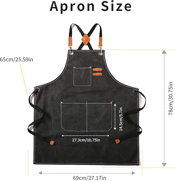 Tosewever 2 Pack Canvas Cross Back Chef Apron for Men Women with Pockets, Cotton Tool Aprons for Cooking Kitchen BBQ Artist
