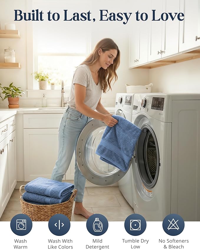 Lane Linen Bath Towel Set - 24 Pcs - Made From 100% Ring Spun Cotton - Quick Dry, Soft & Absorbent - 2 Bath Sheet, 4 Fingertip, 4 Bath, 6 Hand Towels, 8 Washcloth - Multipurpose Towels - Cerulean Blue