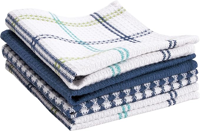 T-Fal Premium Waffle Dish Cloths: Highly Absorbent, Super Soft Long Lasting - 100% Cotton, 12"x13" Flat Waffle Dish Towel for Cleaning & Drying Dishes, (4-Pack), Cool