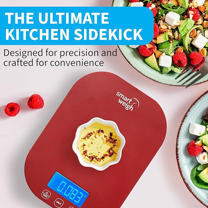 Smart Weigh Red Digital Kitchen Scale for Cooking, Weight Loss, Calorie Tracking, Baking, Food Portion Control, and Meal Prep - Accurate Measurements in Grams and Ounces