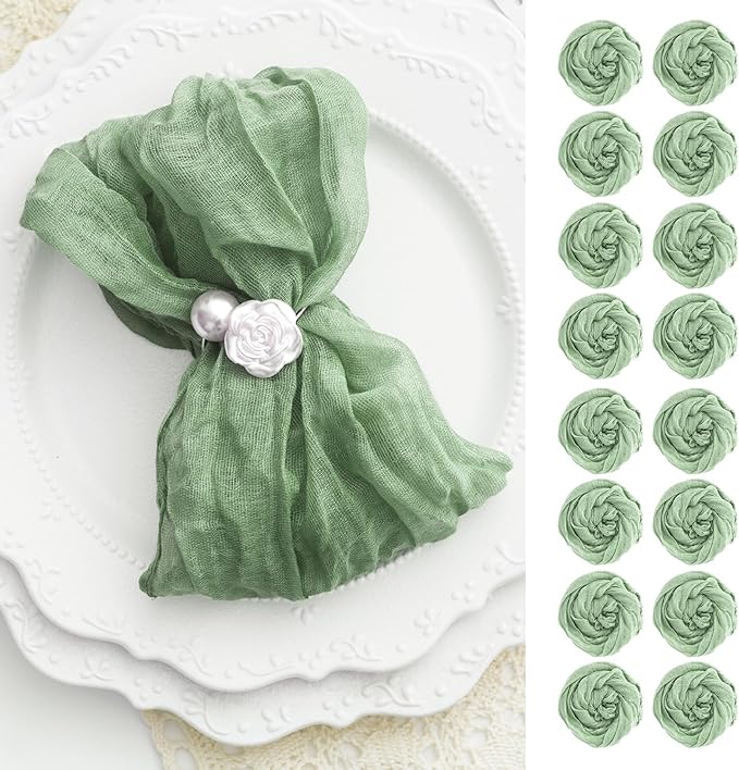 100 Pack Sage Green Cheesecloth Napkins Washable 21x21 Inches Sage Green Cloth Napkins Set of 100 Dinner Table Napkins for Wedding Bridal Baby Shower Rustic Boho Cotton Gauze Summer Party Table Decor