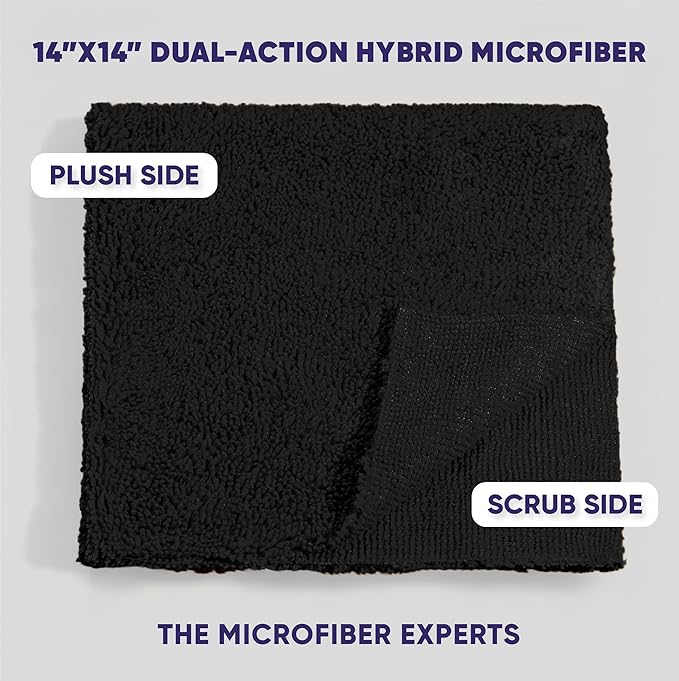 Microfiber Wholesale Pronto Cloths, Dual-Sided Microfiber Cleaning Towels, Soft Plush & Scrub Cloths for Dusting, Scrubbing, Kitchen, Windows & Car Detailing, Absorbent Bulk 50-Pack Black