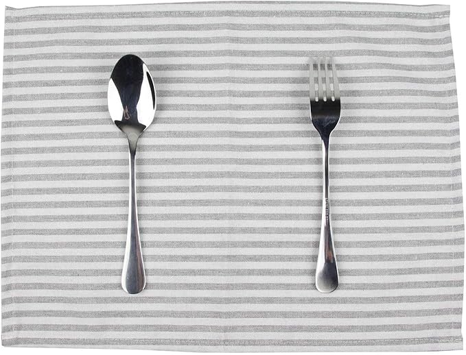Plain Striped Cotton Linen Blended Dinner Cloth Napkins - Set of 12 (40 x 30 cm) - for Events & Home Use (Grey)