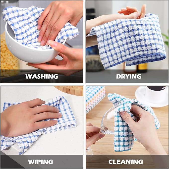 Oeleky 100% Cotton Kitchen Dish Cloths for Washing Dishes, 12x12 Inches Dish Rags, Absorbent Kitchen Cloths Pack of 8, Quick Drying Cleaning Cloths (Mix-3, 12"x12")