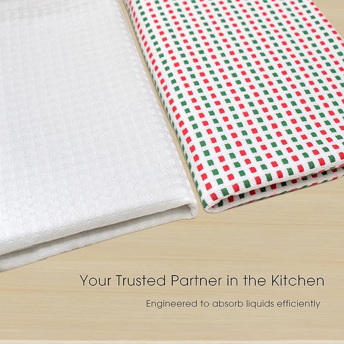 Urban Villa Christmas Kitchen Towels 100% Cotton Dish Towels for Kitchen (Set of 6) 20”x30” Dish Cloths Highly Absorbent Kitchen Linen Set with Hanging Loop Perfect for Drying Dishes-Red Green White