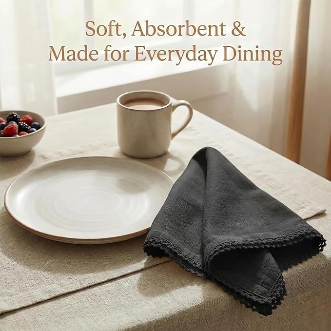 ACCENTHOME Black Cloth Napkins Set of 12 18x18 inch Cotton Dinner Napkins - Washable Soft Premium Hotel Quality Reusable Napkins Perfect Table Napkins for Family Dinners, Weddings & Everyday Use