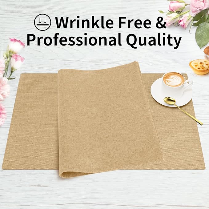 Cloth Placemats, Set of 4 Heat-Resistant Cotton Linen Blend Double Layered Machine Washable Place Mats, Wrinkle Free Thick Fabric Dining Table Mats for Indoors & Outdoors (Cream Beige, 4)