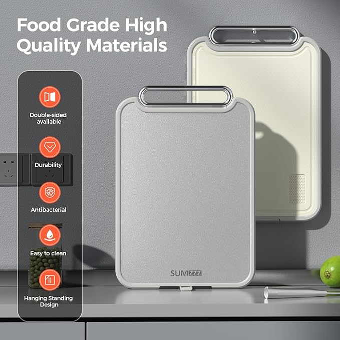 Sumzzz Stainless Steel Cutting Board for Kitchen, 2-in-1 Double-Sided Chopping Board, Food Grade Stainless Steel/PP, Easy to Clean, Large Size, Non-Slip, 16”×11”